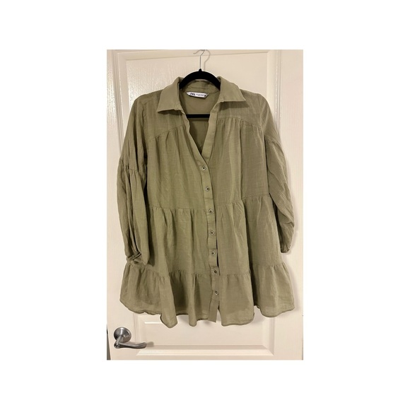 Zara short tiered khaki dress size SMALL - Picture 4 of 6